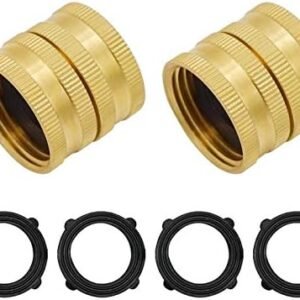HYDRO MASTER Brass Garden Hose Adapter Double Female Quick Connector 3/4 Inch Solid Brass 2 Pack