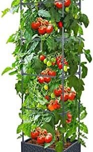 GREEN MOUNT Raised Garden Bed Planter Box with Trellis for Climbing Vegetables Plants, 67.6" Outdoor Tomatoes Planters Tomato Cage w/Wheels