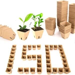 150 Pack 2.3 Inch Square Peat Nursery Pots, Biodegradable Herb Seed Nursery Pot Kits, Seedling Pots, Outdoor Garden Sprouting Peat Pots with 150 Plant Tags
