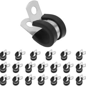 20 Pack 1/2 Inch Cable Clamp, 304 Stainless Steel Rubber Cushion Pipe Clips Metal Clamp, Hose Clamp for Tube, Pipe or Wire Cord Installation