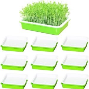 10 Pack Seed Sprouter Tray Microgreens Growing Trays BPA Free Nursery Tray Sprouts Growing Tray Cat Grass Tray for Indoors or Outdoors Sprouting Seeds, Cat Grass, Beans,Wheatgrass