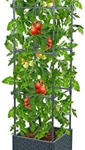 GREEN MOUNT Raised Garden Bed Planter Boxes with Trellis for Climbing Vegetables Plants, 56.7" Tomatoes Planters Outdoor Tomato Cage w/Wheels