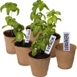 50-Pack 3.15 Inch Peat Pots for Seedling, Germination Nursery Pots Biodegradable Eco-Friendly Round Plant Seedling Starters Kit, Garden Germination Nursery Pot with 30 Plant Labels