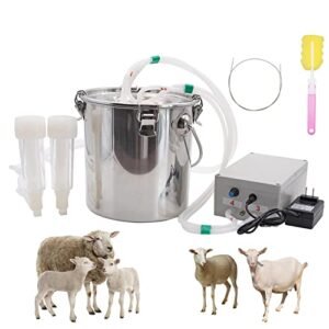 5L Goat Milking Machine Adjustable Pulsation Vacuum Electric Milker, Automatic Pulsating Vacuum Pump Livestock Milking Supplies with Stainless Bucket