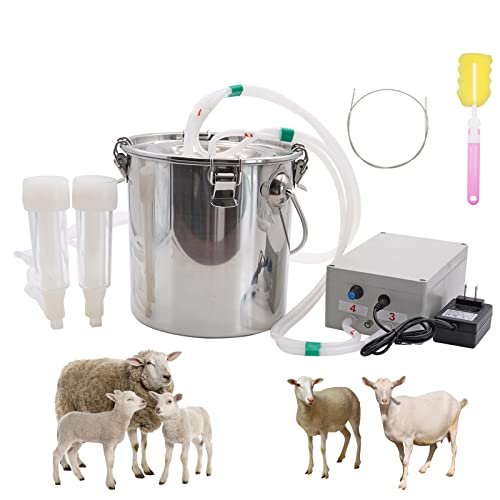 5L Goat Milking Machine Adjustable Pulsation Vacuum Electric Milker, Automatic Pulsating Vacuum Pump Livestock Milking Supplies with Stainless Bucket