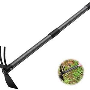 Garden Hoe and Cultivator, 31” Long Heavy Duty Hand Hoe with Tiller,2 Section Handle, Carbon Steel Blade, Cultivator Hoe Garden Tools for Loosening Soil, Digging, Weeding