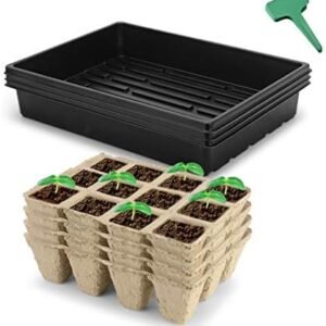 Seed Starter Kit Propagator Plant Grow Kit, 96 Cells Peat Pot Trays, 15x11 Inches Growing Trays, 15 Packs Plant Labels, Plant Cultivation Set for Indoor Outdoor Classrooms Greenhouse