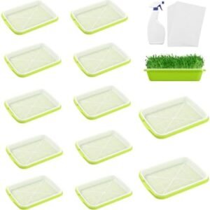 12 Pack Seed Sprouter Trays,Soil-Free Cultivation Germination Tray BPA Free Nursery Tray Microgreens Growing Kit with Spray Bottle and Planting Paper for Sprouting Seeds, Beans, Wheatgrass