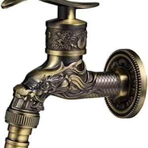 Brass Basin Taps Wall Mounted Water Faucet, Washing Machine Water Faucet Classic Water Tap Vintage Antique Sink Faucet Outdoor Garden Single Cold Tap G 1/2 inch Connection Spigot