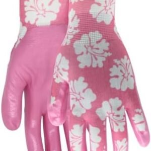 Red Steer A209 Flowertouch Lawn & Garden Gloves, Nitrile Palm, Pink or Purple Flower Design, Sizes S-L, Sold by Pair