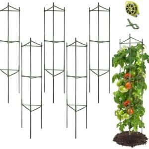 GROWNEER 6 Packs Tomato Cages for Garden, 51 Inches Tomato Trellis Plant Stakes Support, Tomatoes Plant Cage with 18Pcs Clips and 328Ft Twist Tie, for Vegetable Flowers Fruits Vertical Climbing Plants