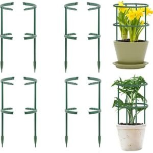8 Pack Plant Stakes Plant Support, deaunbr Half Round Plant Stake for Indoor Outdoor Plants, Tomato Cage Peony Sticks Supports Flower Pot Climbing Trellis Small Cages Peonies Ring for Rose, Garden