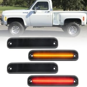 NSLUMO Led Side Marker Lights for 1973-1987 GMC Chevy C/K Series Trucks C10 K20 C1500 K1500 Amber Front Red Rear Led Side Turn Signal Light Kit Smoked Lens Bumper Sidemarker Reflectors
