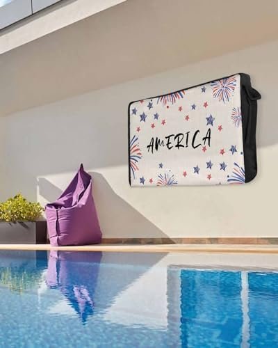4th of July Outdoor TV Cover 32 Inch Star Fireworks Memorial TV Enclosure Independence Day Patriotic Liberty Blue Red TV Covers for Outside TV Display Screen Protector with Remote Control Pocket - Image 4