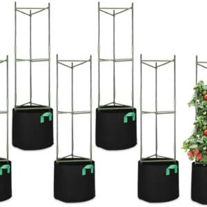 GROWNEER 6 Packs Plant Cages Assembled Tomato Garden Cages Stakes Vegetable Trellis, with 6Pcs 10 Gallon Grow Bags, 18Pcs Clips and 328Ft Twist Tie, for Vertical Climbing Plants