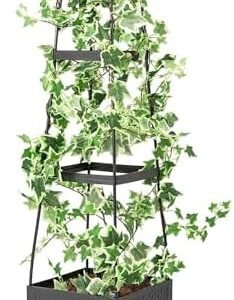 Garden Trellis for Climbing Plants Outdoor Indoor,Garden Obelisk Trellis for Potted Flower,44.9" Tomato Rose Trellis with Planter Box,Adjustable Raised Garden Bed Plant Vine Support