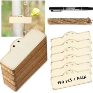 150 Pcs Plant Labels with 1 Pc Marker Pen and 150 Rolls of 6 Inch Ropes Wooden Tree Tags Waterproof Garden Markers Wooden Plant Sign for Outdoor Garden Seed Pot Flowers Vegetables Herbs