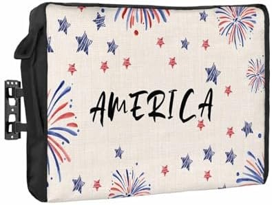 4th of July Outdoor TV Cover 32 Inch Star Fireworks Memorial TV Enclosure Independence Day Patriotic Liberty Blue Red TV Covers for Outside TV Display Screen Protector with Remote Control Pocket