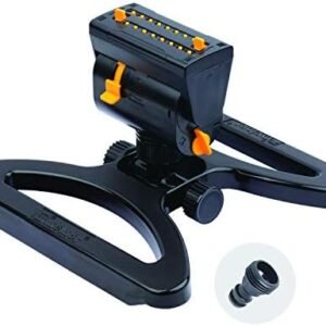 Melnor 65003-AMZ MiniMax Turbo Oscillating Sprinkler with QuickConnect Product Adapter Watering Set, On Base, Black, Yellow