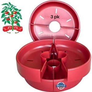 Tomato Crater DP3031 Vegetable Garden Water Tray Trough All Purpose Tool Enhances Crop Growth, Retains Water Moisture, Warms Soil, Prevents Cutworms, Allows Tomato Cages 12” Red (3) pk