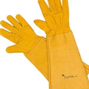 Elbow Length Garden Gloves with Leather Gloves and Canvas Cuff, Gardening Gloves for Men and Women