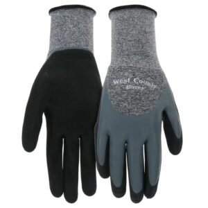 West County Gardener Unisex Aqua Yield Garden Gloves, Eco Friendly Seamless Knit Shell with 3/4 Double Dip Latex Palm, Durable Grip, Water Resistant, Gray, Large (WG32011C-L)