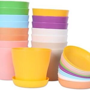 JERIA 16-Pack 4" Plastic Flower Plant Pots Thickened Seedlings Nursery Pots, Colorful Flower Plant Container Seed Starting Pots with Pallet (8 Colors)