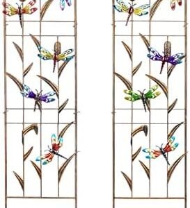 SUNNYPARK Set of 2 Dragonfly Metal Garden Trellis for Climbing Plants, Decorative Vegetables Flowers Vine Trellis for Outdoor Patio 60'' H x 11'' W