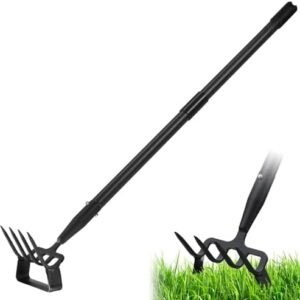 Upgraded Hula Hoe and Garden Hoe, Stirrup Hoe with Adjustable Handle for Weeding,Digger,loosening Soil,Metal Garden Cultivator Hula Hoe with Rake Tiller Cultivator (30-73 Inch)