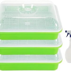 MYFULLY Seed Sprouter Tray with Cover 3 Packs | Soil-Free Nursery Tray Soil-Free Seed Germination Sprouting Kit for Indoor or Outdoor Use Healthy Wheatgrass Seeds Grower & Storage Trays (3)