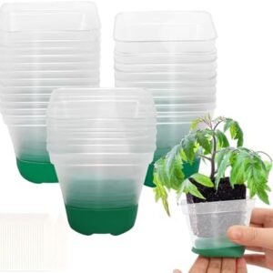 26 Packs Nursery Plant Pots with Silicone Base,3 inch Clear Seedling Pots with Drainage Holes,Transparent Plastic Gardening Pots Seed Starter Pots for Plants,Vegetables,Flowers, Succulents,Cuttings