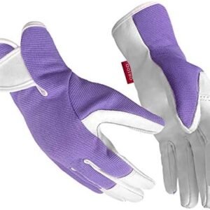 Gardening Gloves for Women - Leather Working Gloves for Womens Work Glove for Yard Gardening Weeding Digging and Pruning