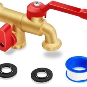 Boltigen Brass Outdoor Double Taps Water Faucet, 3/4 NPT Wall Mounted Garden Water Ball Valve Splitter, Frost-Proof Outside Spigot Faucet for Outdoor, Garden, Home, Hose