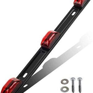 Partsam Red Clearance ID BAR Marker Light 3 Light 9 LED Trailer Sealed Stainless Steel, Sealed 3-Light Truck and Trailer Identification LED Light Bar Red Led Strip w/Black Base