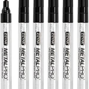 ZEYAR Permanent Markers, Bullet Tip, Aluminum Barrel, Waterproof and Smear-Proof, Quick Drying ink- Great on Plastic,Wood,Stone,Metal and Glass for Doodling and Marking (6 Black Color)