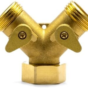 2 Way Brass Hose Splitter - All Metal Body - Y Connector and Garden Hose Adapter for Outdoor Faucet Use - Heavy Duty Wye Fittings to Connect to Outside Water Hose Bib - Double Valve