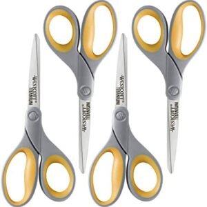 Westcott ‎17598 8-Inch Titanium Scissors For Office and Home, Yellow/Gray, 4 Pack