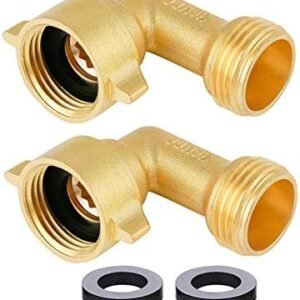 Garden Hose Connector 90 Degree Brass Garden Hose Elbow Solid Brass Adapter (2Pcs)+ Extra 4 Pressure Washers