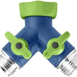GREEN MOUNT Garden Hose Connector Tap Splitter, Y Hose Connector, Easy Grip Splitter with Shut-Off Valves (Two Way)
