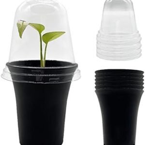 QPEY Plant Nursery Pots with Humidity Dome,Resuable Planting Pots Seedling Trays Seed Starter Kit for Seedling Flower Plant,Plant Container Cups with Vented Domes and Drain Holes,5 Kits
