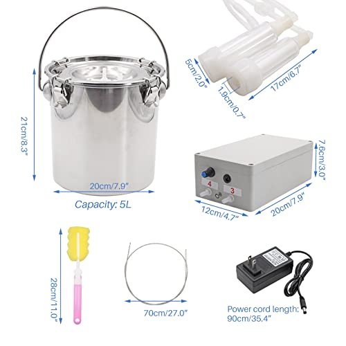 5L Goat Milking Machine Adjustable Pulsation Vacuum Electric Milker, Automatic Pulsating Vacuum Pump Livestock Milking Supplies with Stainless Bucket - Image 2