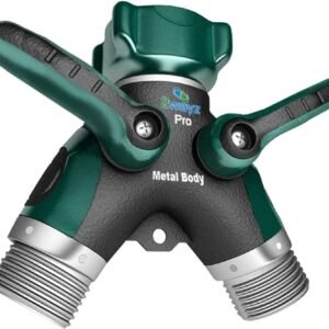 2WAYZ- Hose Splitter, 2 Way Heavy Duty, Garden Hose Splitter, Faucet Splitter, Outdoor Faucet Splitter, y Adapter for Water Hose, Water Spigot Splitter, All Metal, with Shut off Valve - 4" x 4" x 1.5"