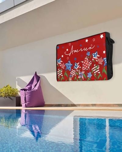 4th of July Outdoor TV Cover 32 Inch Star American Flag Memorial TV Enclosure Independence Day Patriotic Liberty Red TV Covers for Outside TV Display Screen Protector with Remote Control Pocket - Image 4