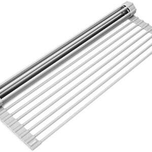 Surpahs Over Sink Foldable Multipurpose Roll-Up Dish Drying Rack, Silicone Wrapped Stainless Steel, Warm Gray, 20.5" x 13.1"
