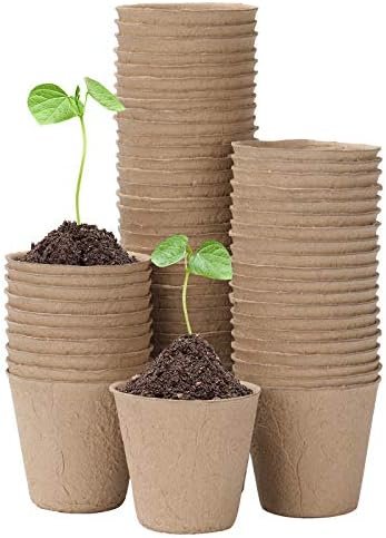 Oubest Peat Plant Pots for Plantings, Plant Starter Kit Paper Pulp Germination Planting Pots Indoor Seedling Pot Supplies 3" Round 50Pc Solid Color