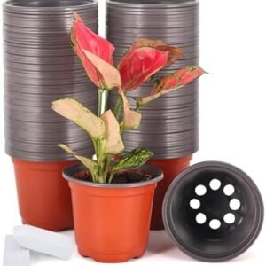 JERIA 100-Pack 4 Inch Plastic Plant Nursery Pots Come with 100 Pcs Plant Labels, Seedling Flower Plant Container and Seed Starting Pots