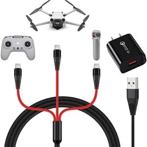 Charger for DJI Mini 2 SE, Mini 3 Pro, Air 2S, Avata, Mavic Drones, 3-in-1 USB Type C 3A Fast Charging Cable with 18W Adapter for DJI FPV Accessories, 4ft Long