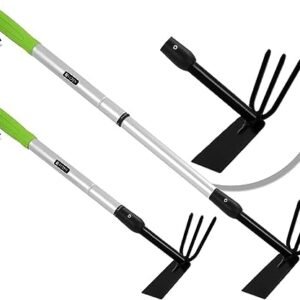 Adjustable Hoe and Cultivator Hand Tiller with 40.7IN Long Handle, Aluminium and Rubber Garden Tool for Breaking Stone,Weeding Weeds,Digging Roots,Loosening Soil