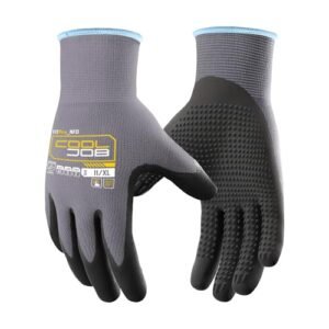 COOLJOB Touchscreen Safety Work Gloves Nitrile Coated - 3/6/12 Pairs, 15 Gauge Seamless Knit Nylon Glove with Grip Dots for men women, MicroFoam Rubber Dipped for Warehouse Mechanic Yard Work, XL