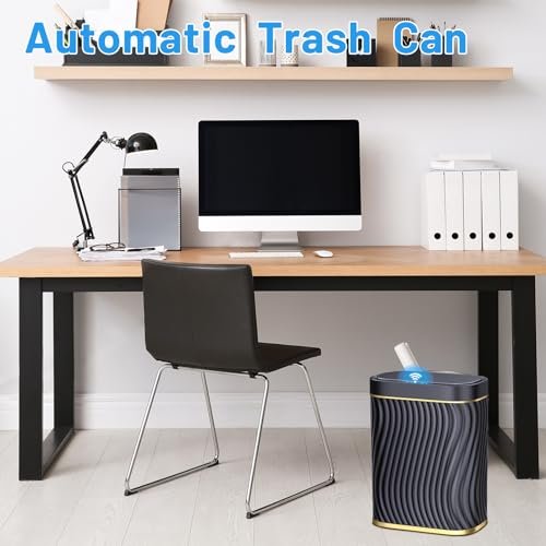 Bathroom Small Trash Can with Automatic Touchless Lid, 2.6 Gallon Smart Garbage Can Narrow Waterproof Trash Bin for Bedroom, Office, Living Room (Black) (Glod Black) - Image 4